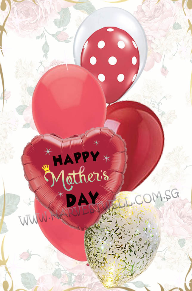 Red Hearts for Mum Balloon Bouquet Singapore